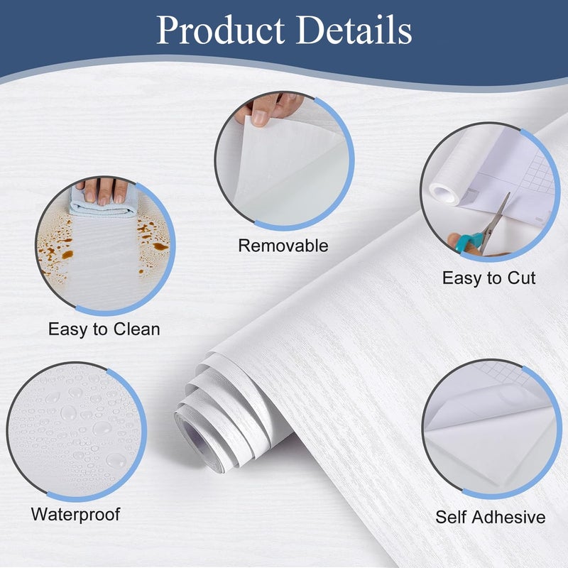 Abyssaly ï»¿White Contact Paper 15.7" X 118",Peel and Stick Waterproof Vinyl Wallpaper Without Passing Through The Primary Colors,White Real Wood Grain Wallpaper for Cabinets Kitchen Furniture - Image 2